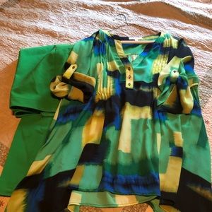 Straight leg trousers with asymmetrical top